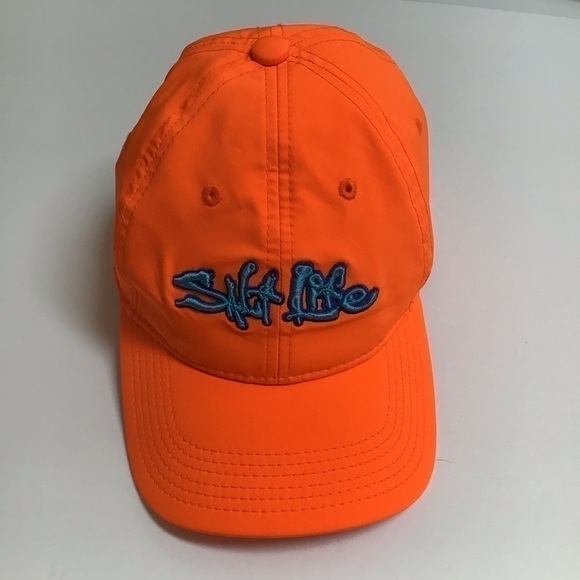 Salt Life Neon Orange YOUTH Hat Cap Aqua Embroidery Adjustable Slide Strap Beach - Picture 1 of 14